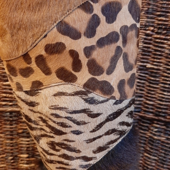 Walter Steiger Leopard Tiger Animal Print Leather Fur Boots 5.5 Kitten Heels - Picture 7 of 14